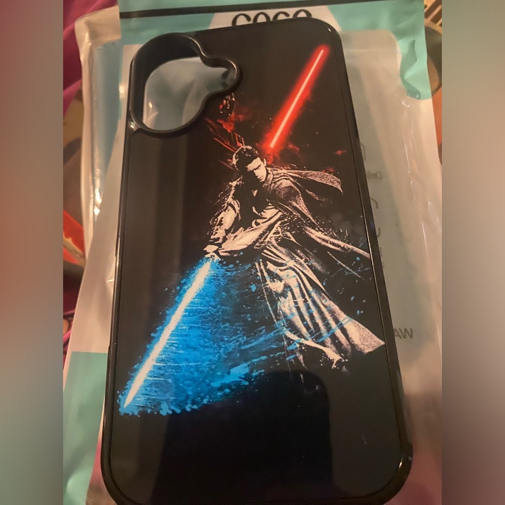 Star Wars Themed Phone Case with Red and Blue Lightsabers IPhone 16